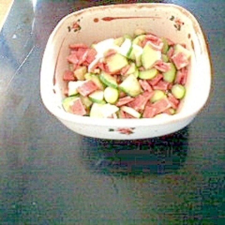 きゅうり、枝豆、ハムの中華サラダ
